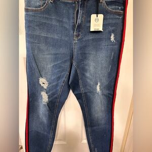Fashion to Figure Blue Jeans with Red Stripe